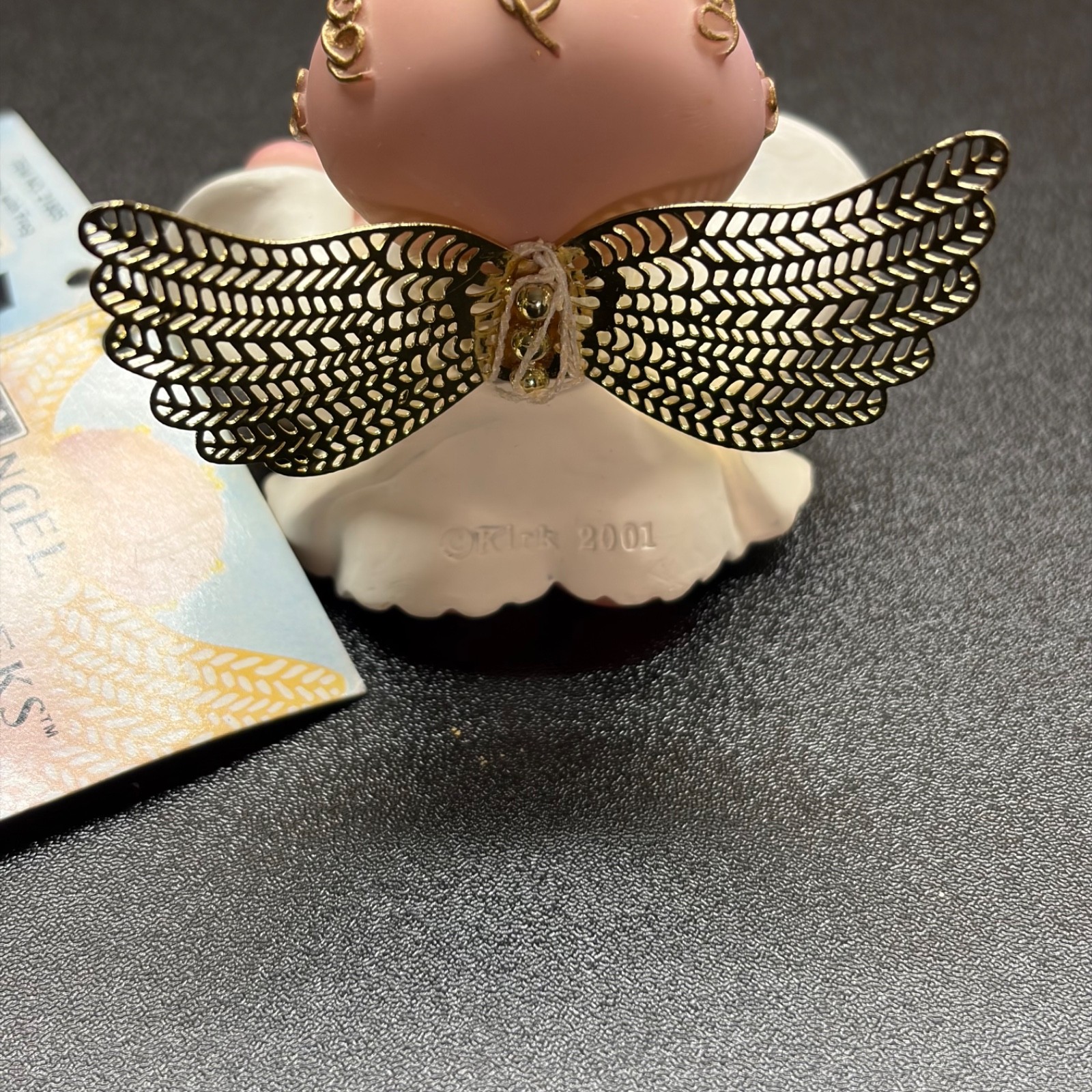 Angel Cheeks Angel with Frog Kirk 2001 Golden metal wing guardian angel figurine