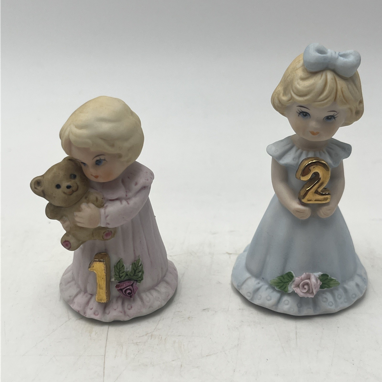 Lot Of 2 Growing Up Birthday Blonde Girls Ages 1&2 Enesco Porcelain Figurines