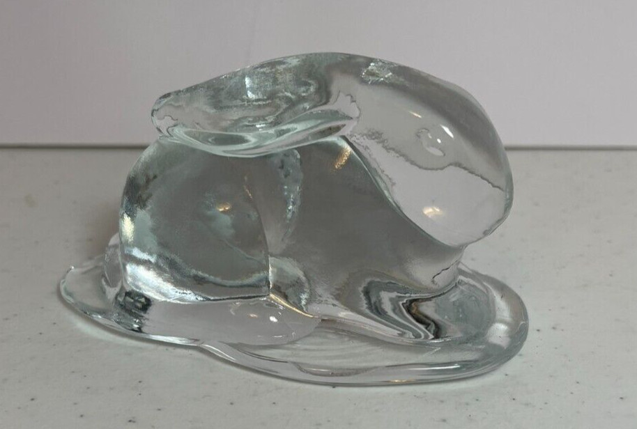 Vintage Viking Glass MCM Clear Crouching Rabbit Bunny Flow Mould Paperweight