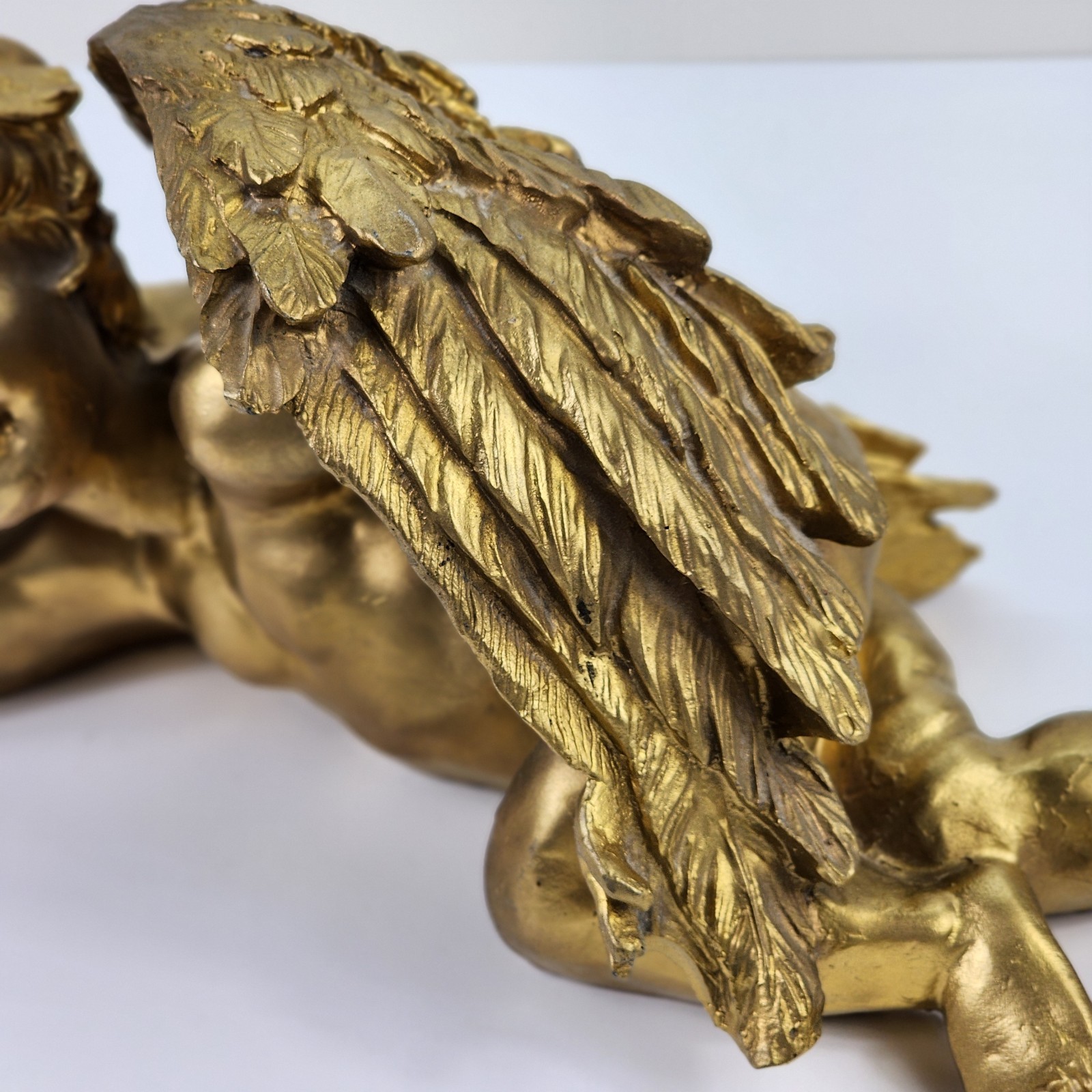 Lg Vtg Gold Cherub Angel 15″ Sculpture Figurine Hollywood Regency Victorian