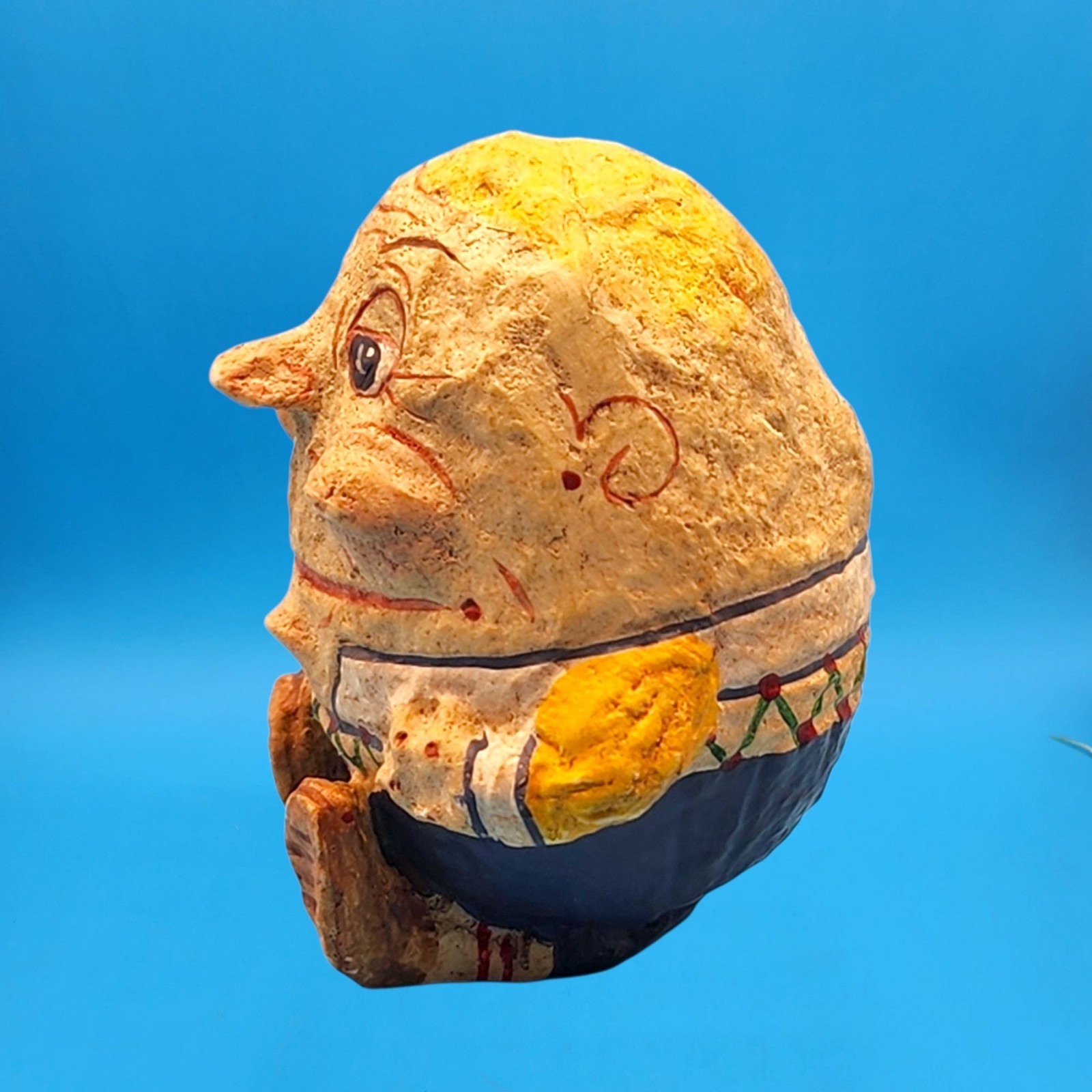 Poliwoggs Humpty Dumpty Figurine Miniature Egg Papier-Mâché Style 1990s Blue