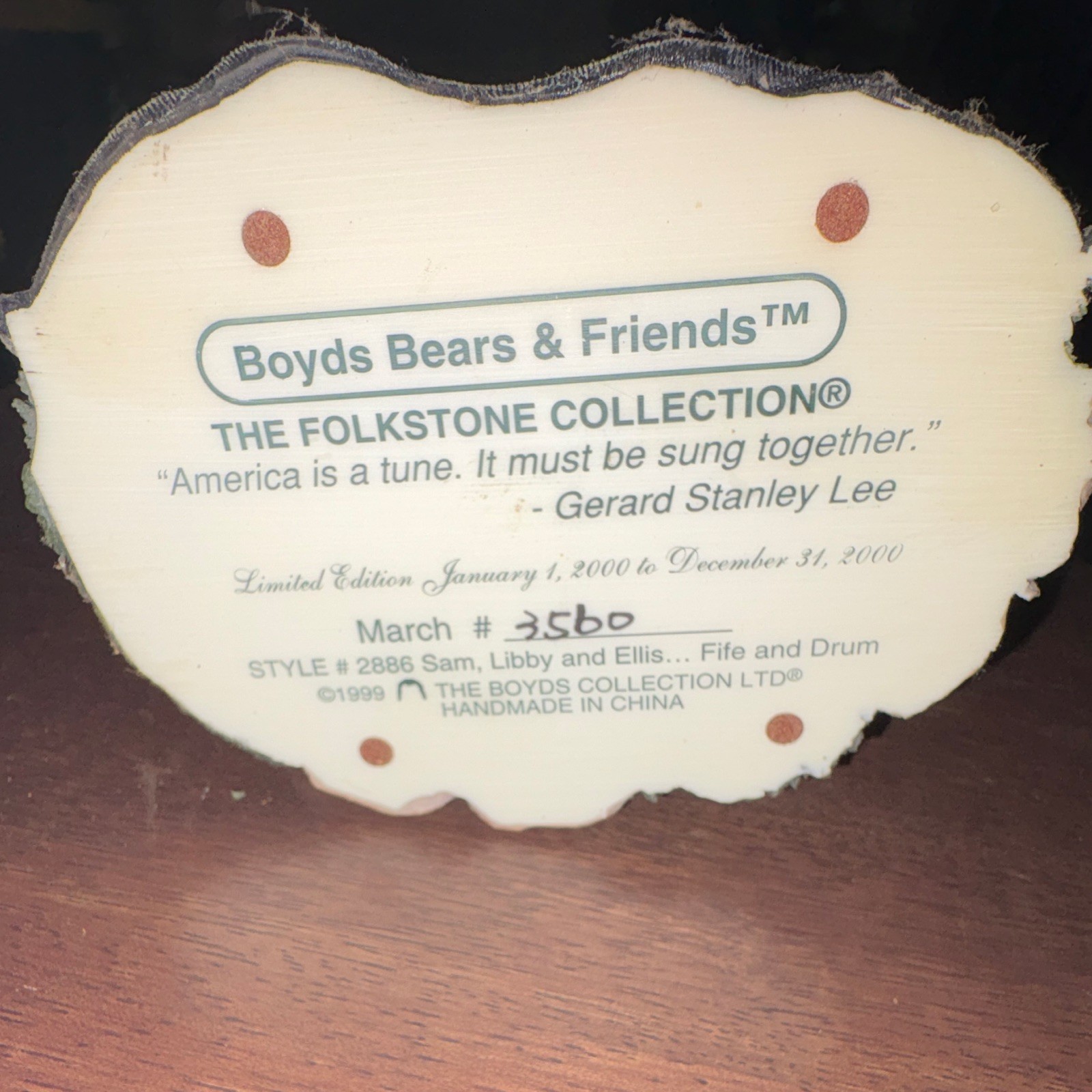 Boyds Bears & Friends Folkstone LE Figurine March #3560 Sam Libby Ellis