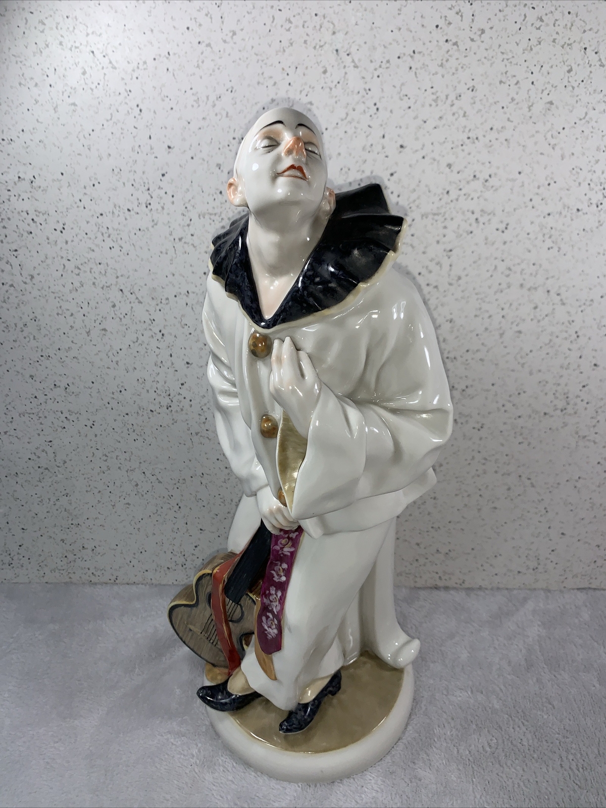 VINTAGE RARE KARL ENS PORCELAIN PIERROT CLOWN FIGURINE 1920S GERMANY 13.5 In.