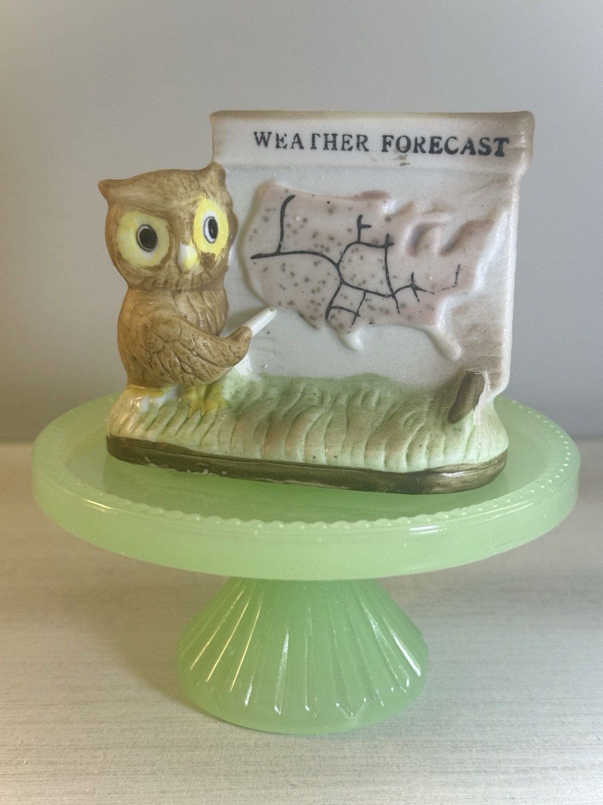 Vintage 1977 Ceramic Owl Weather Forecast Meteorologist Figurine Enesco