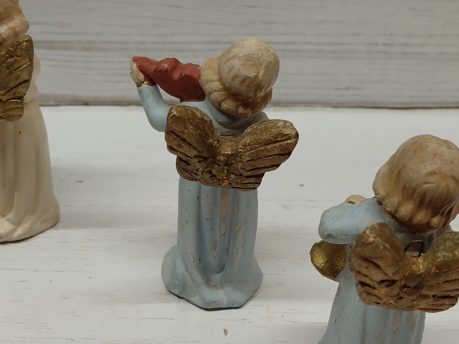 Vintage Set of 6 Angels Playing Instruments Resin? Made in Germany US Zone AS IS