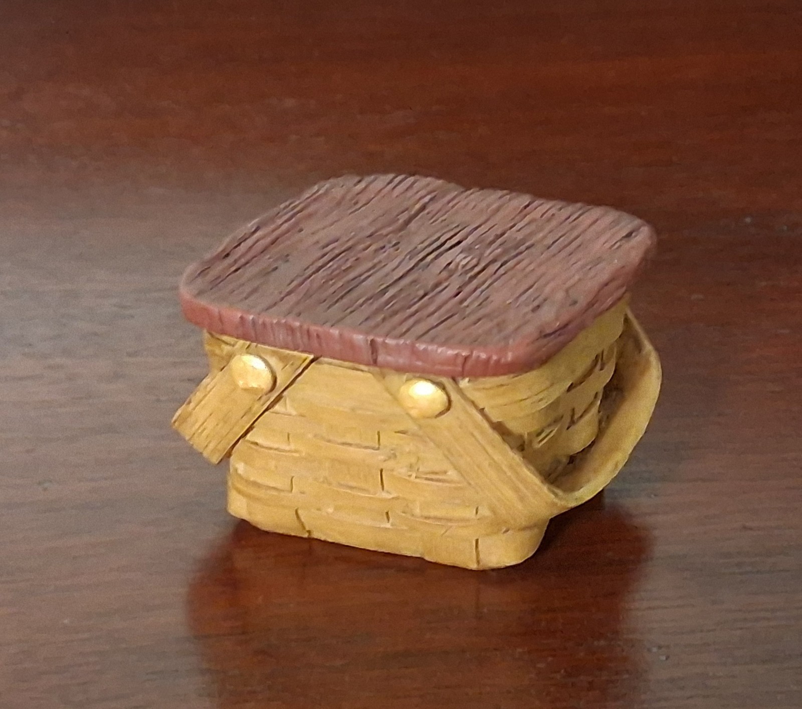 Vintage Blossom Bucket Picnic Basket Red Lid Figurine by Suzi Skoglund