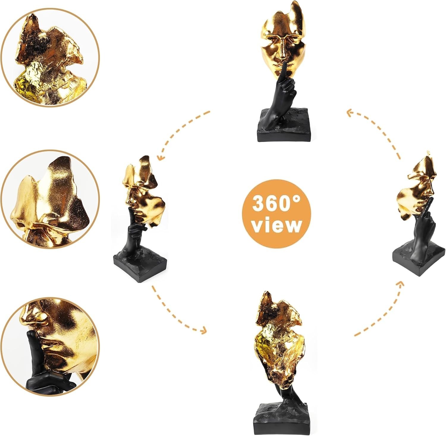 12″ Black and Gold Thinker Statue – Abstract Art for Home or Office Decor