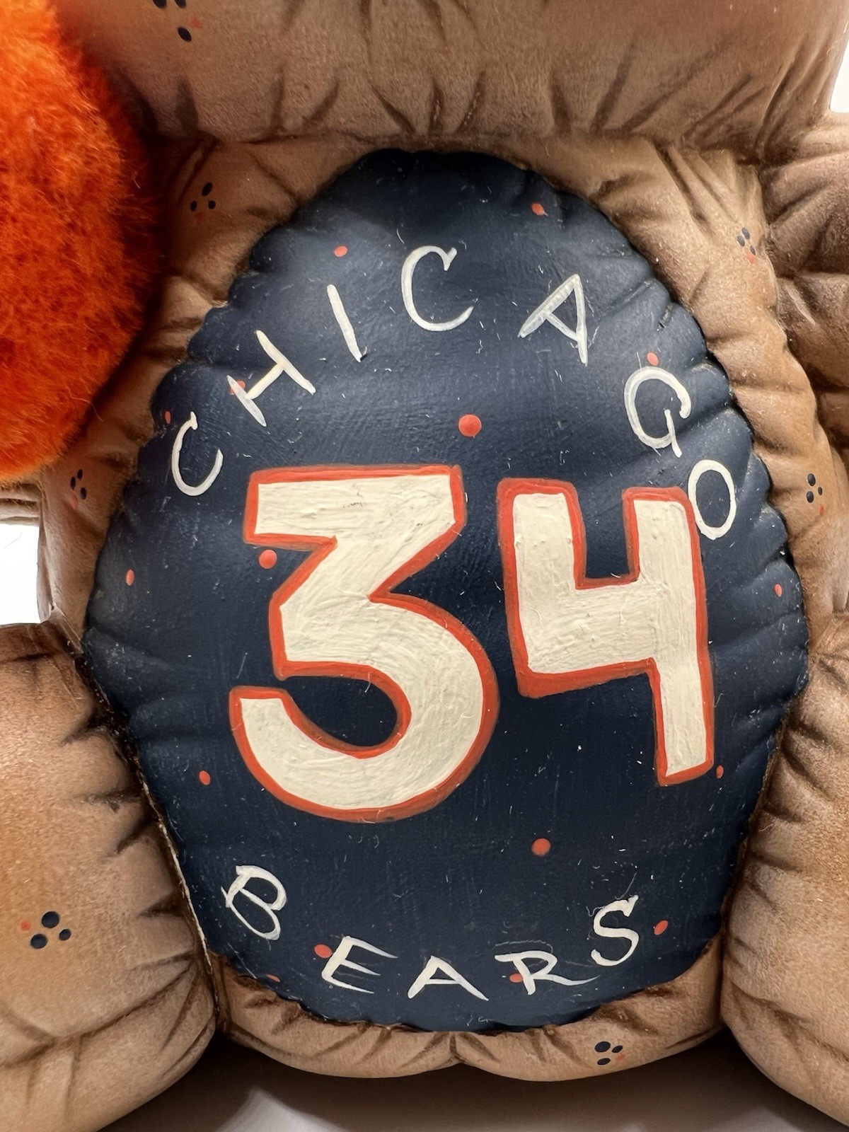 Hand Painted Quilted Ceramic Bear Figurine, Chicago Bears #34, 1989 Vintage