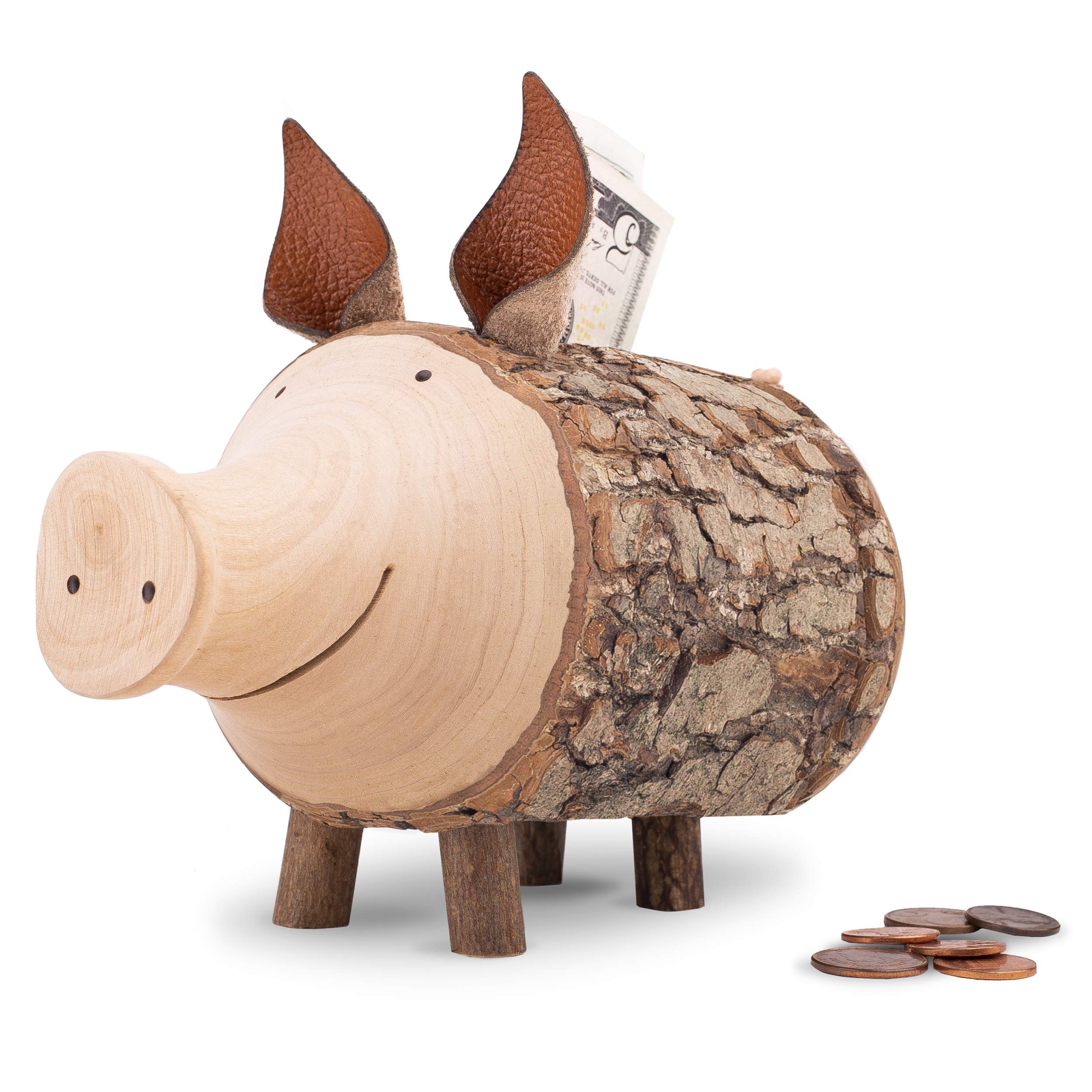 Wooden Piggy Banks, Adorable Pig Figurines Coin Holder Wooden Saving Money Box