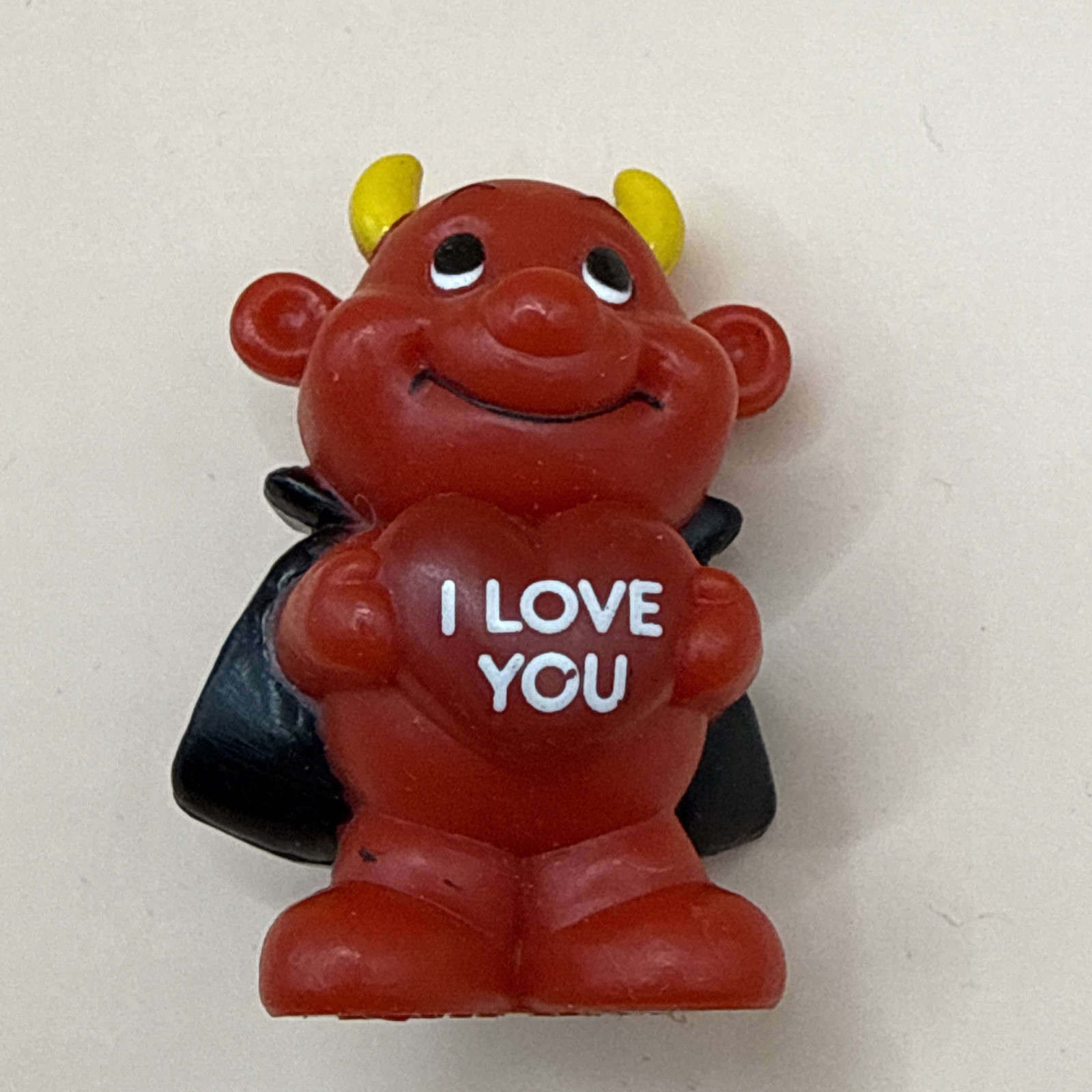 Vintage Russ Berrie Little Red Devil Cute Cake Topper Figurine Heart I LOVE YOU