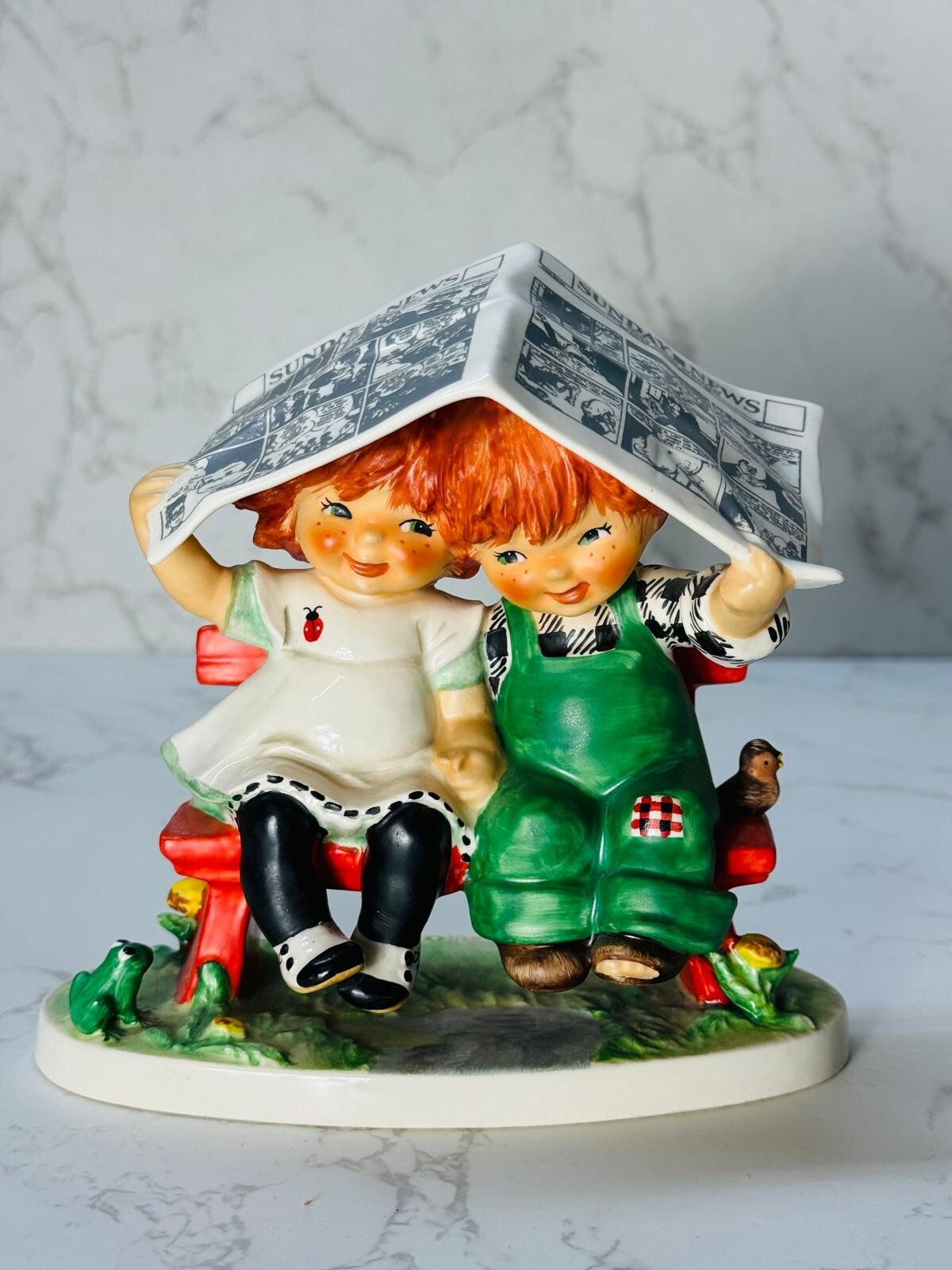 Vintage 1967 Goebel Red Heads Let It Rain Sunday News Figurine