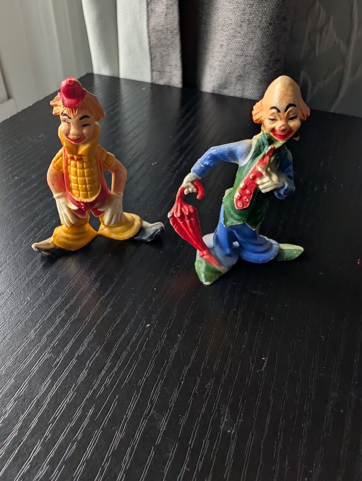 Lot of 2 Vintage Hard Plastic Clown Clowns Cake Topper 2.5 inch