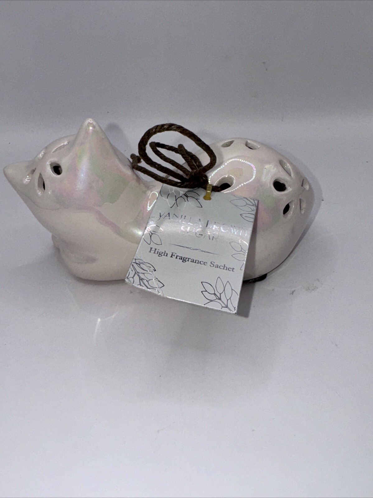 Iridescent Ceramic Sleeping Kitty Cat Pomander Potpourri Home Decor Figurine