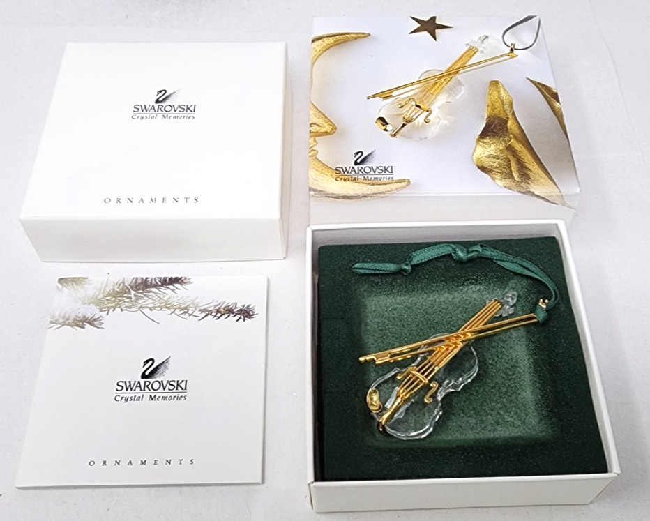 Swarovski Figurine Crystal Memories Gold Violin Christmas Ornament with box