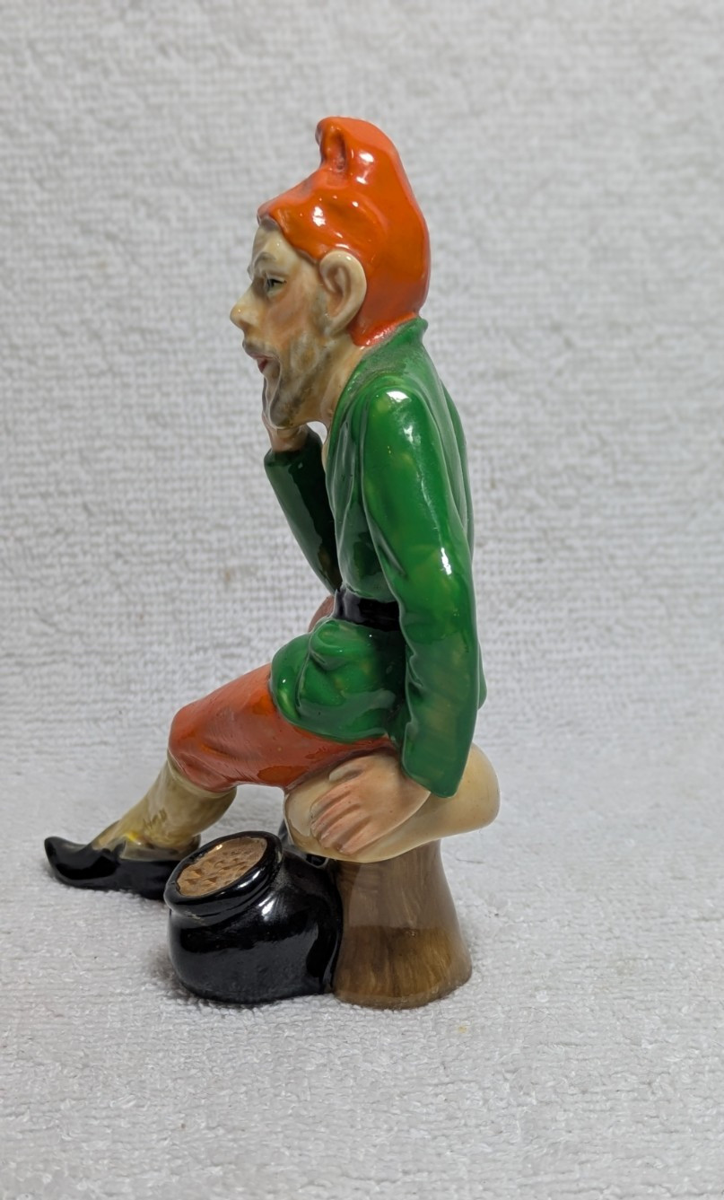 Vintage Leprechaun Pot of Gold Irish Dresden Figurine Muller Volkstedt Mushroom