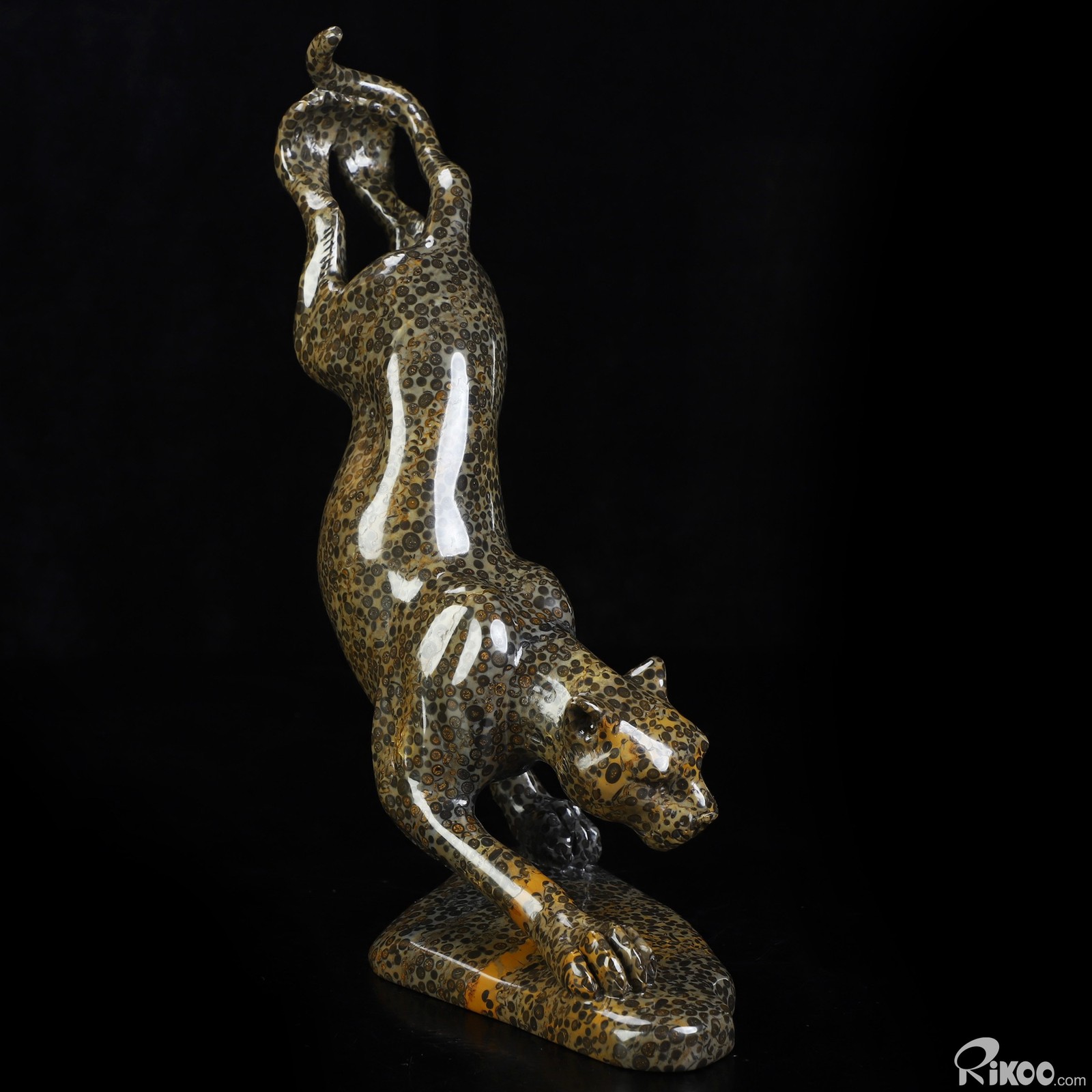 8.5″ Chinese Leopard Skin Jasper Hand Carved Crystal Leopard Sculpture, Healing