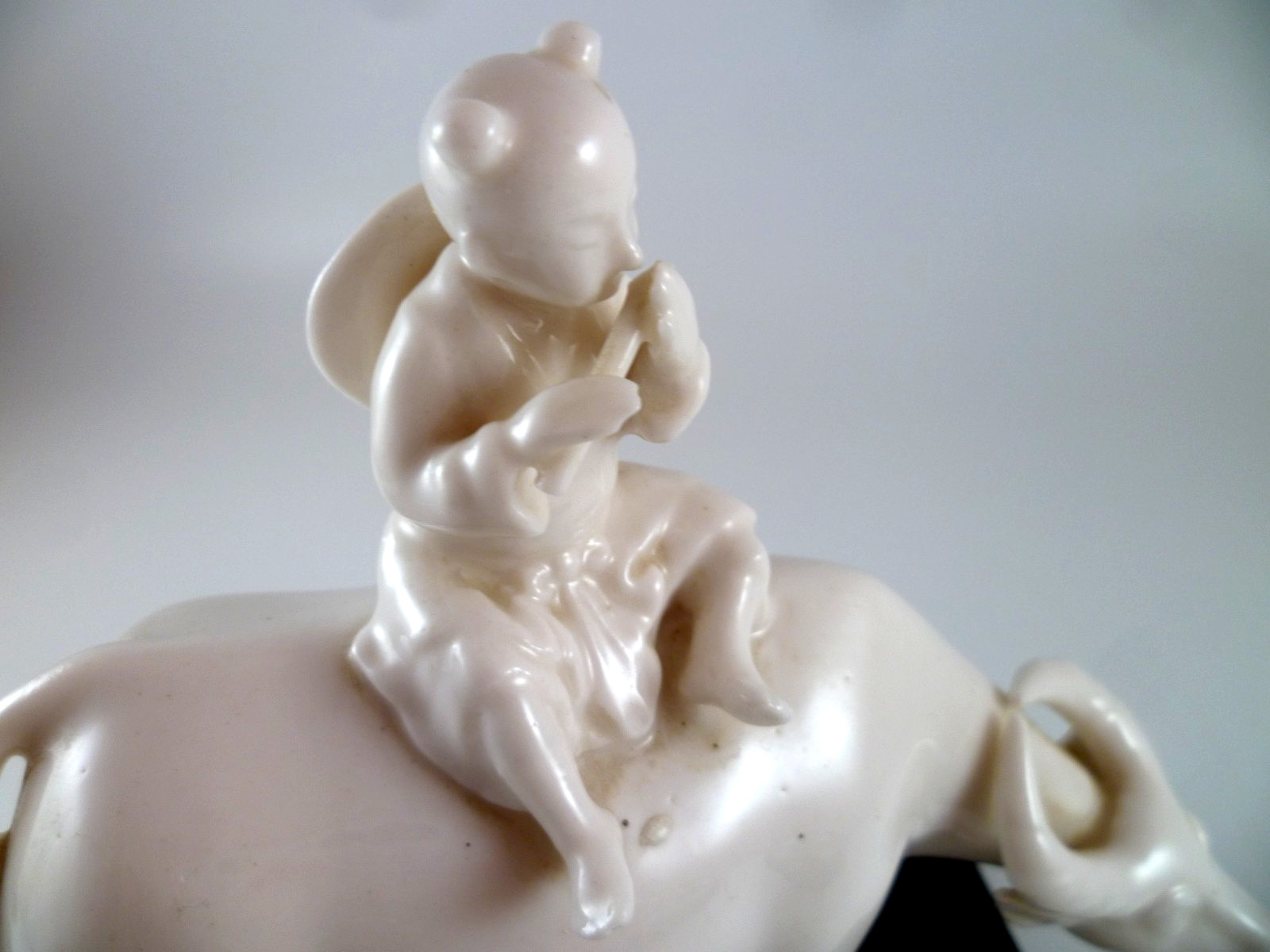 Pair 2 Chinese Blanc de Chine Porcelain Figurine Boy Flute Water Buffalo Read