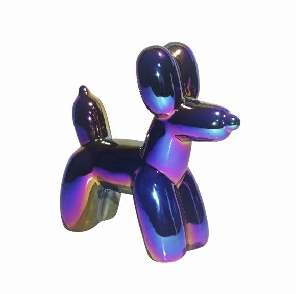 7″ PURPLE BLUE Iridescent Ceramic BALLOON DOG Figurine Figure Sculpture