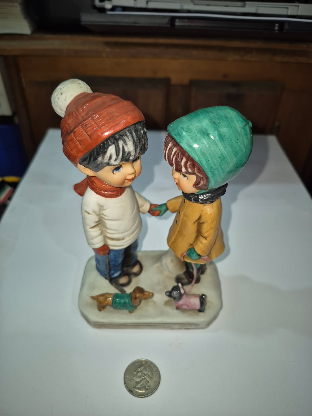 Moppets Gorham Fran Mar Boy Girl Holding Hands with Dogs Japan 7″ 1973 FFF