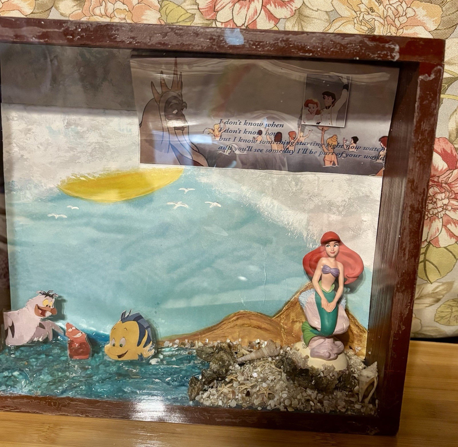 Disney The Little Mermaid Ariel Inspired Wood Stain Shadow Box Unique Gift