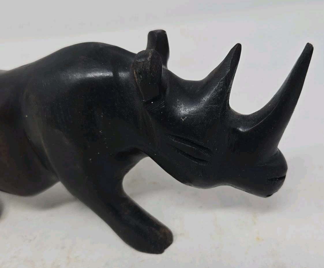 Hand Carved African Ironwood Rhino Figurine Safari Animal Sculpture 7” x 3”