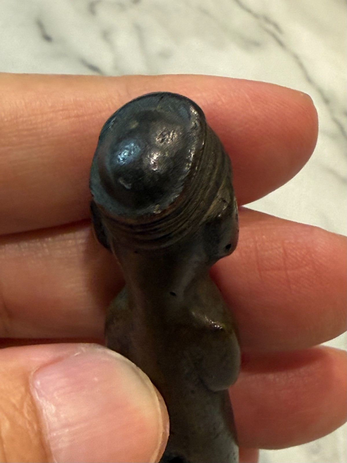 Antique Small Bronze Copper Inca Figurine of Standing Nude Male