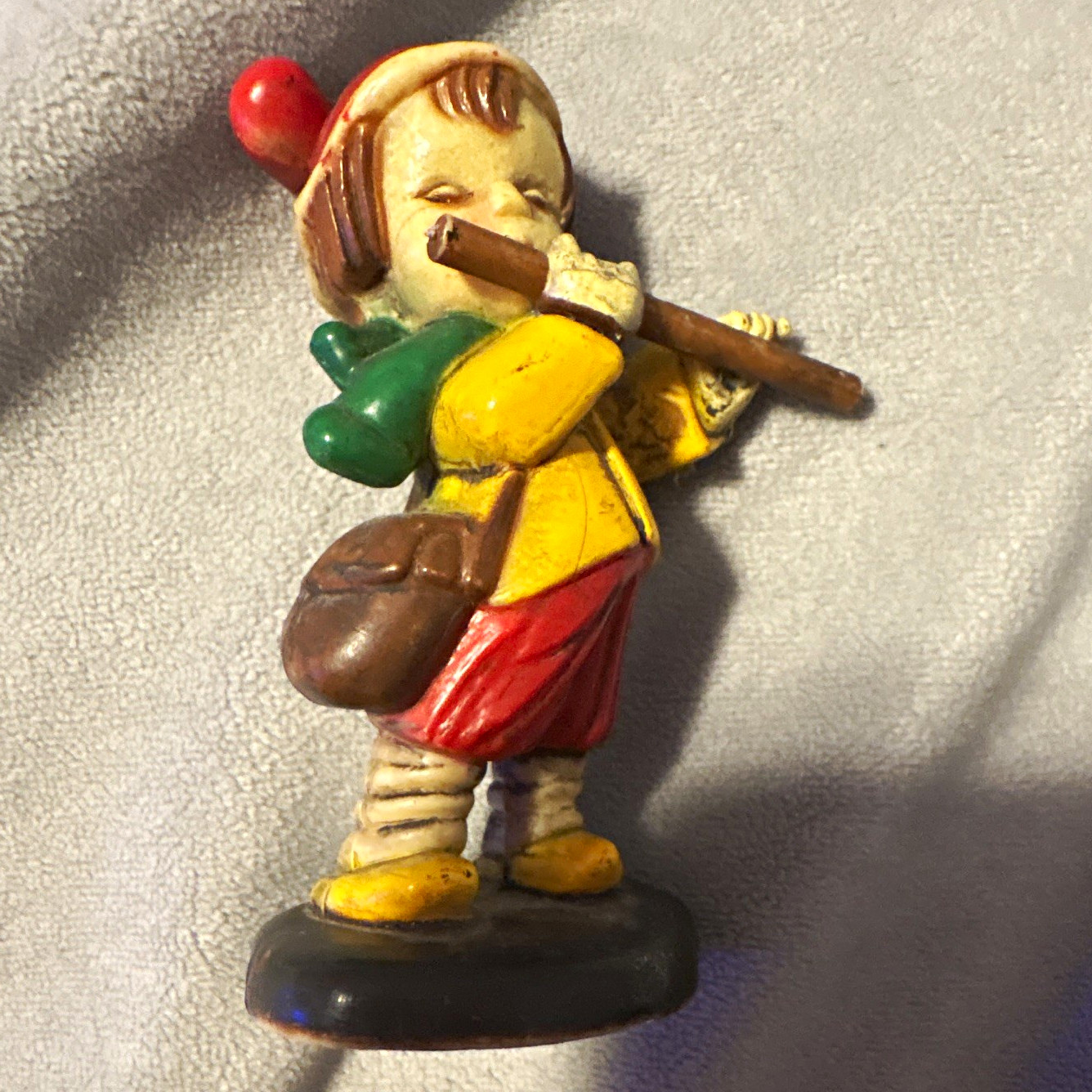 Hand Painted Resin Boy Flute Player Figurine, Multicolor, Small, Damaged, 88