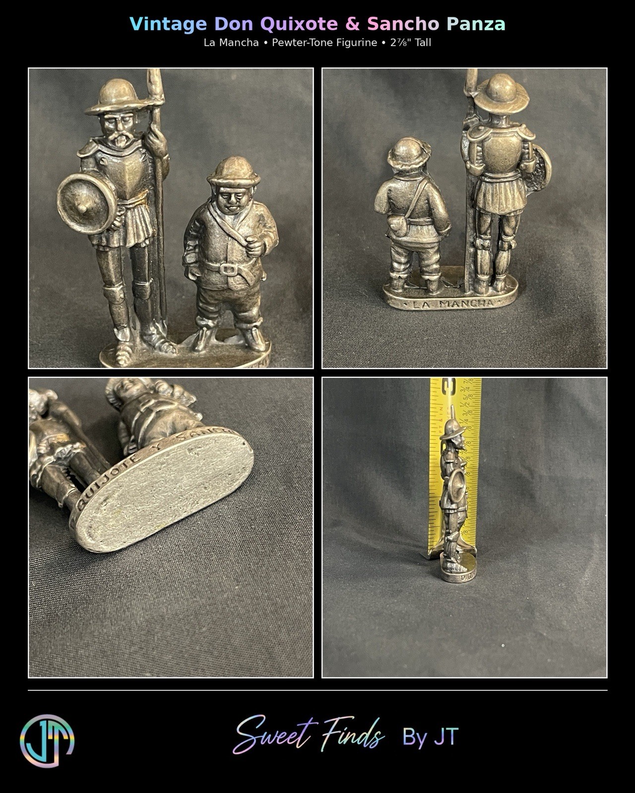 Vintage Don Quixote Sancho Panza Pewter Figurine La Mancha Spain 2⅞” Statue