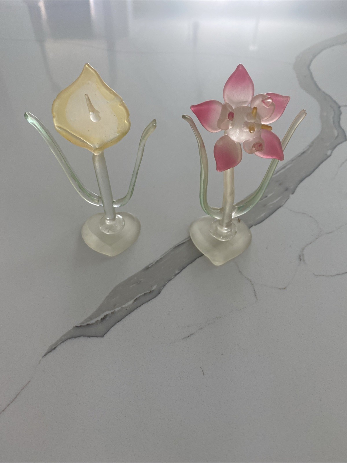 Blown Glass Hummingbird in Flower Figurines Set Of Two