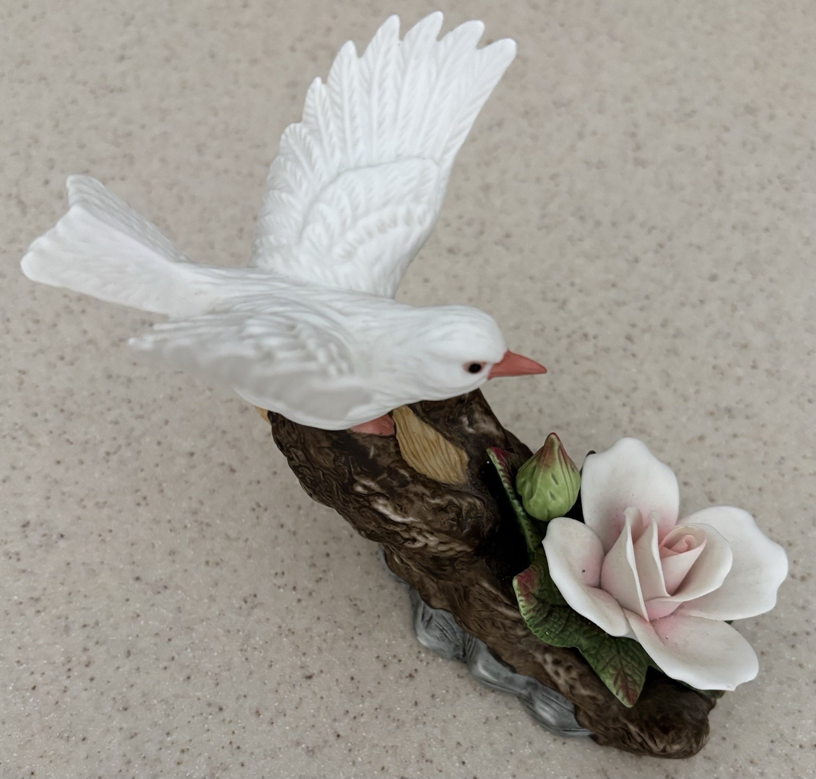 Heritage House “Springtime Serenade” White Dove-White/pink Rose-Porcelain