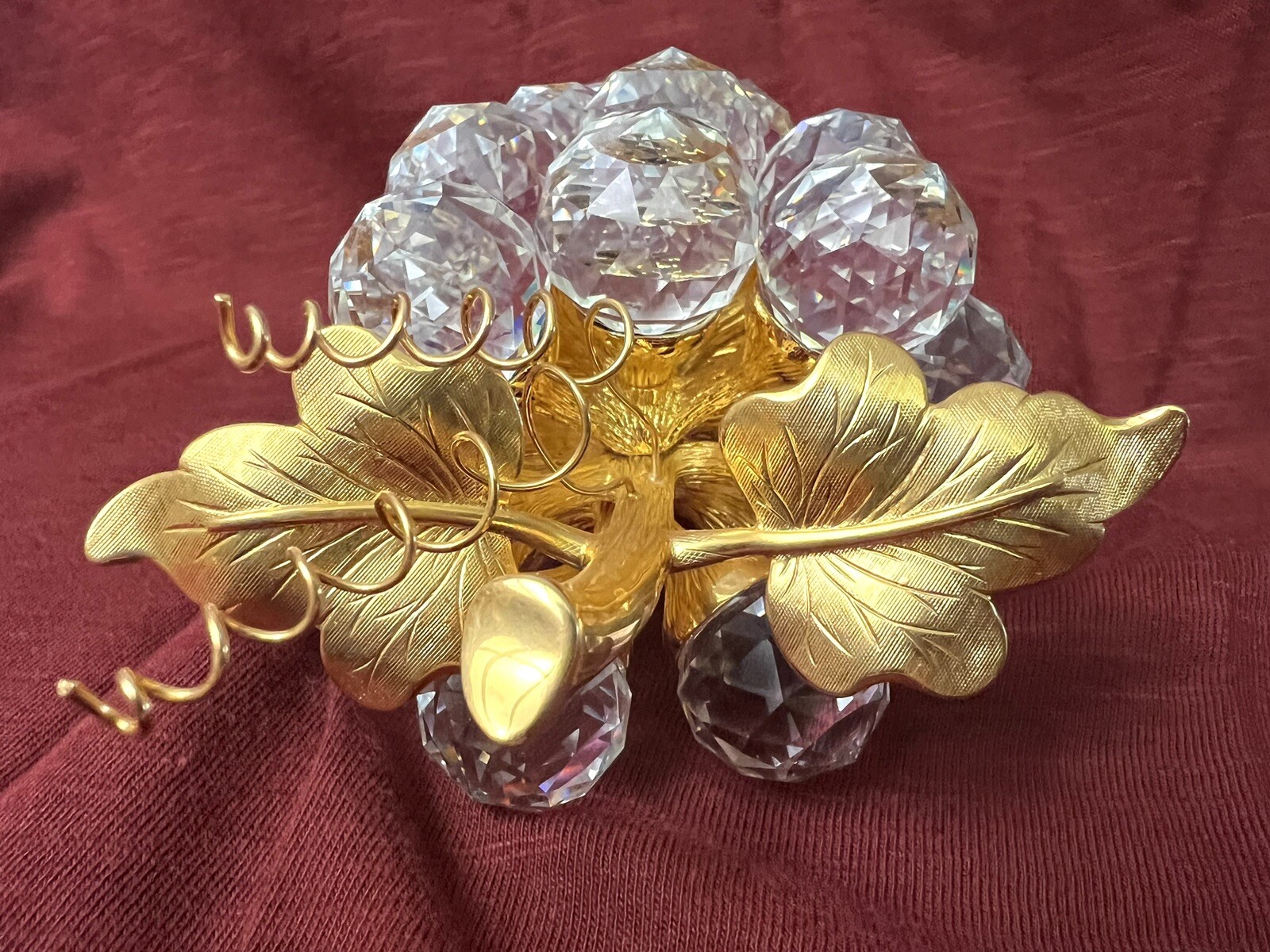 Swarovski Crystal 29 Large Grapes Cluster with Gold Leaves and Stems