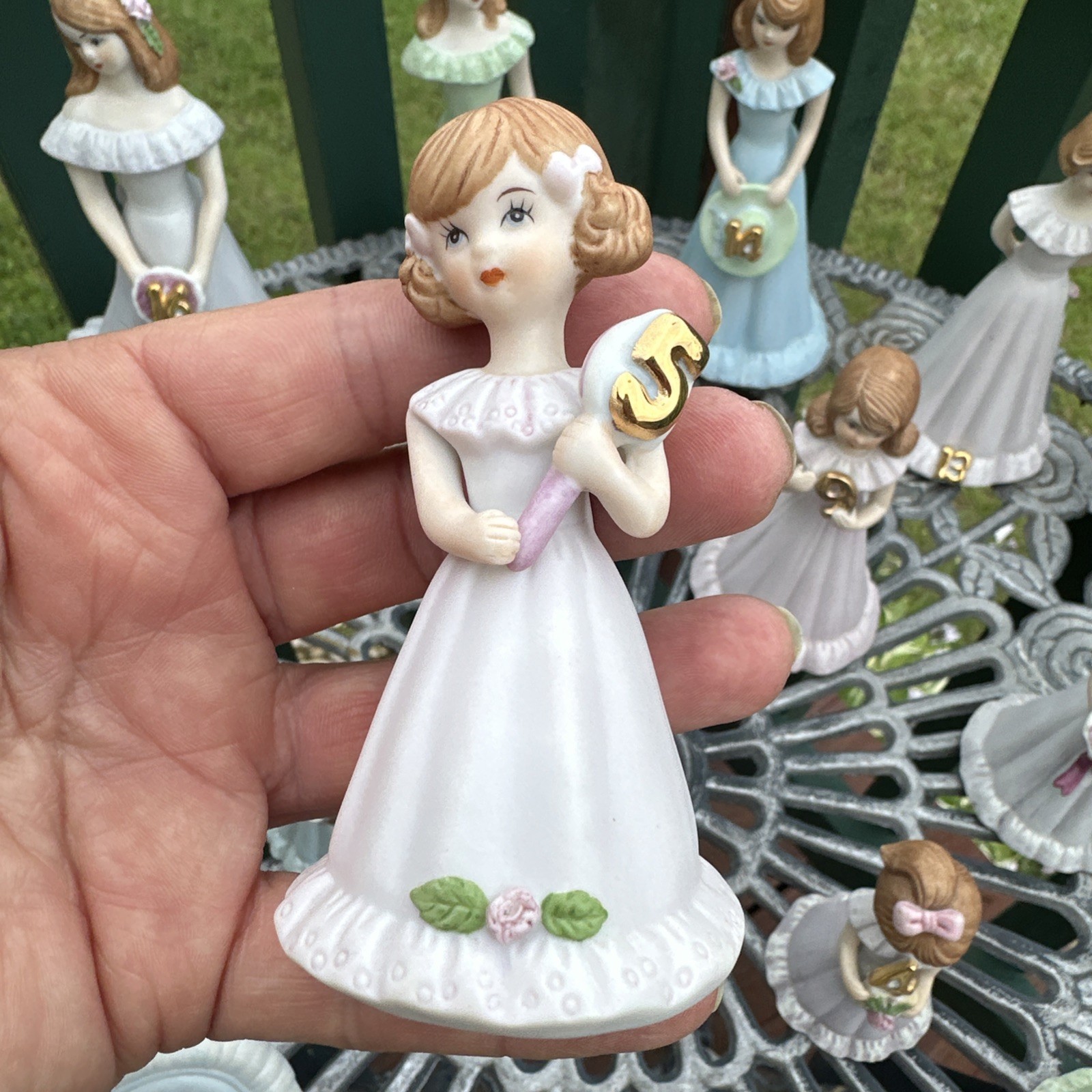 Vtg 1982+ Enesco Growing Up Birthday Dress Girls Porcelain Figurine 0-16 *READ*