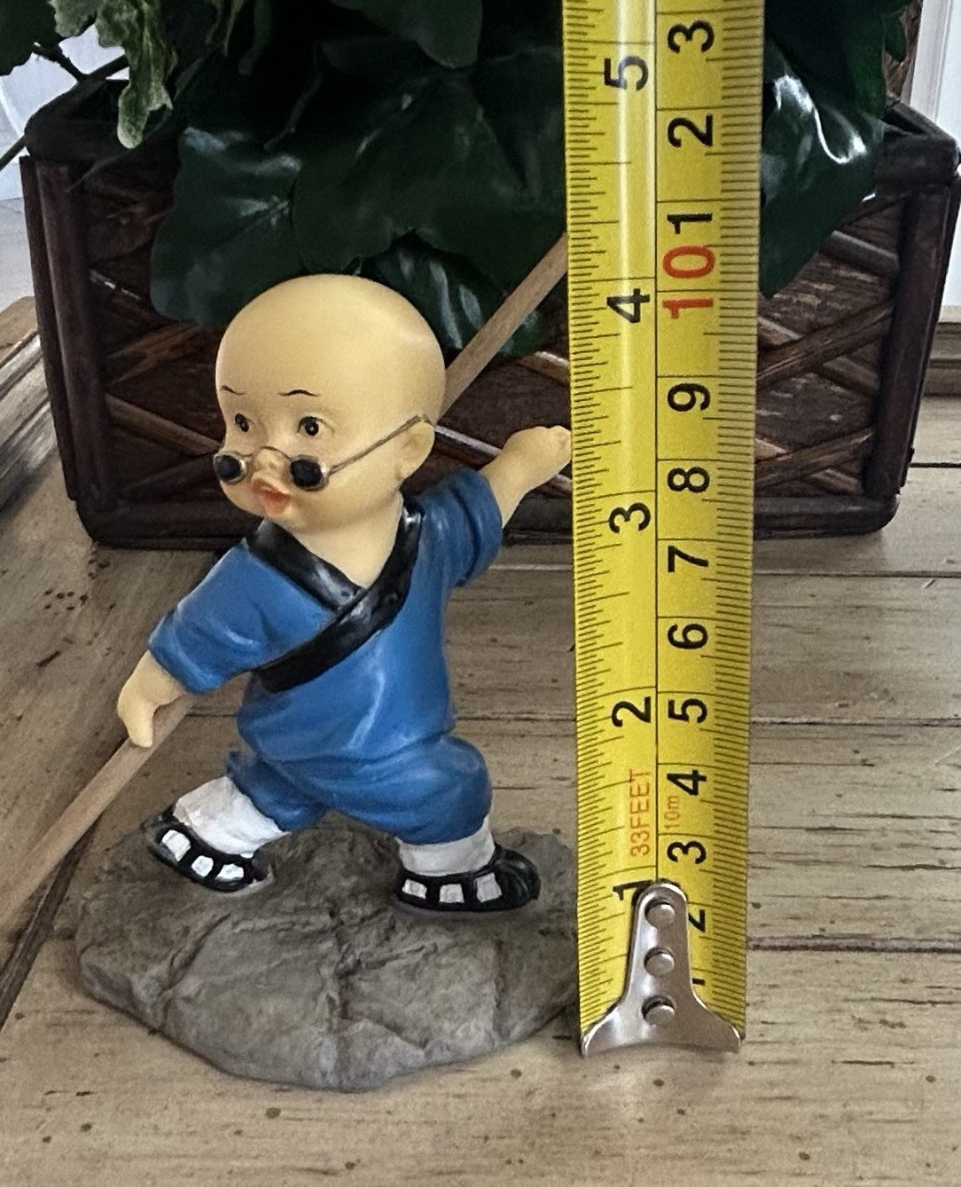 Chinese Kung Fu Monk Shaolin Martial Arts Baby Figurine w/ Bo Staff 4”