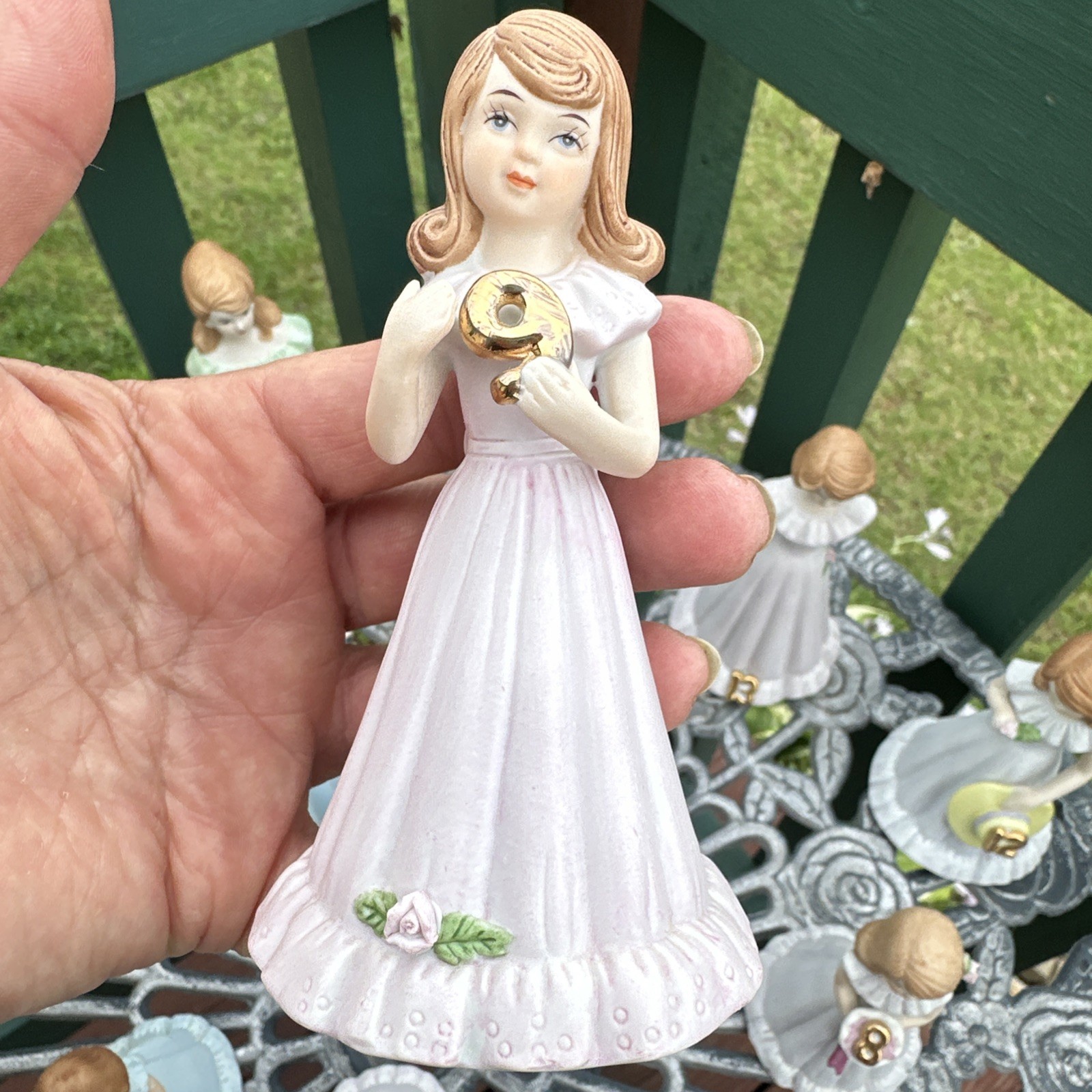 Vtg 1982+ Enesco Growing Up Birthday Dress Girls Porcelain Figurine 0-16 *READ*