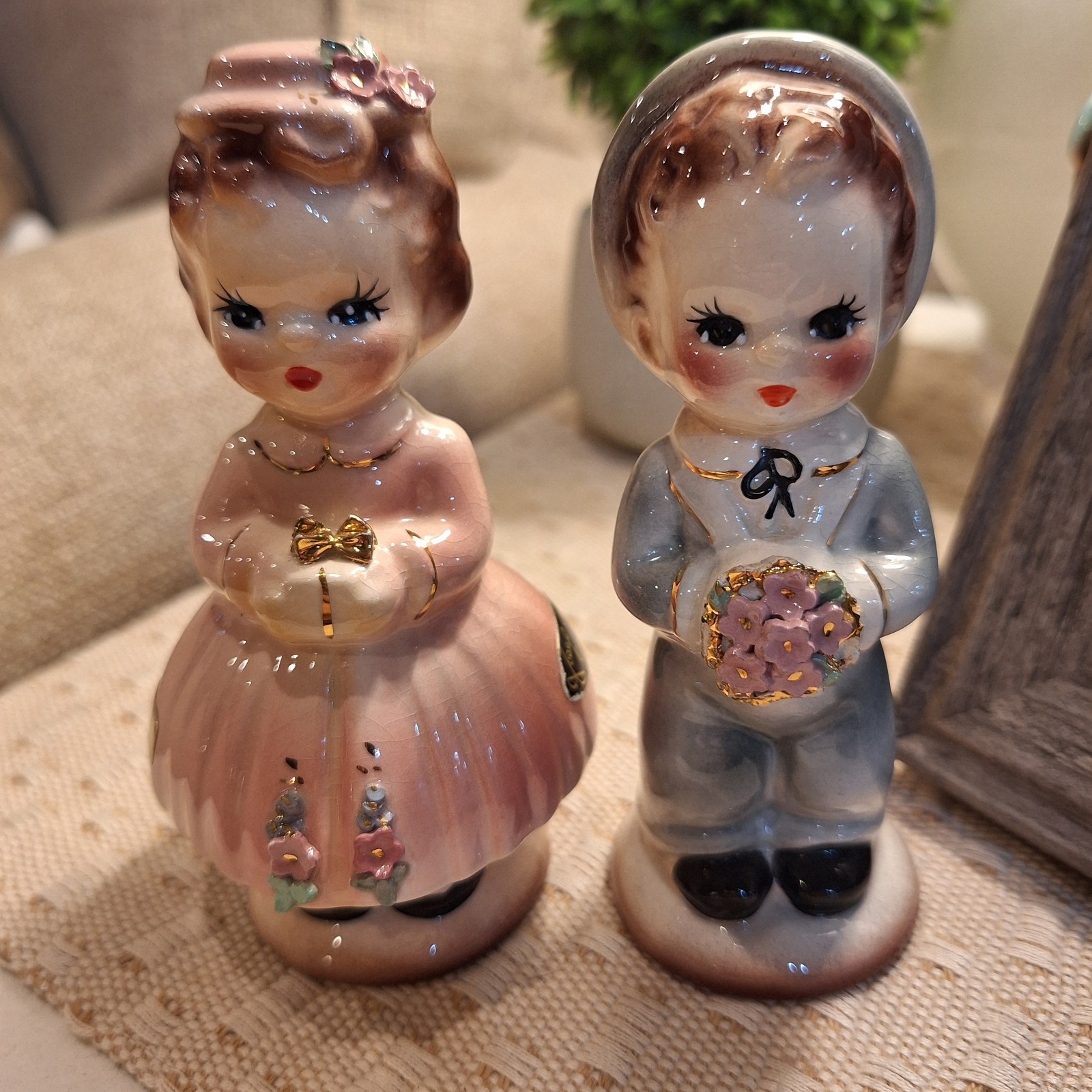 Josef Originals Hedy & Teddy Pink Blue Gold Vintage Figurines Wedding Party