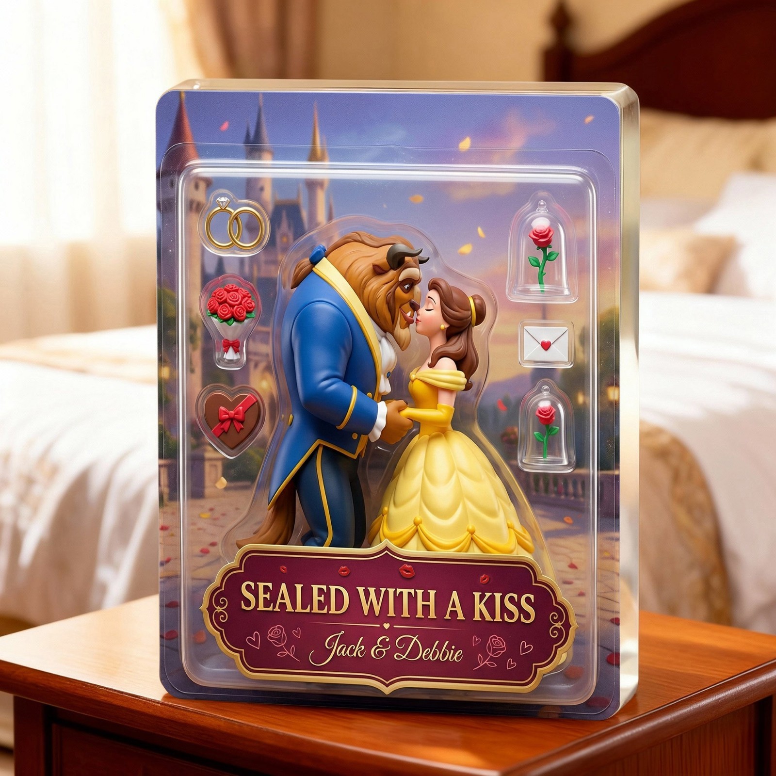 Personalized Belle Beauty And The Beast Acrylic Plaque Wooden Block Desk Decor