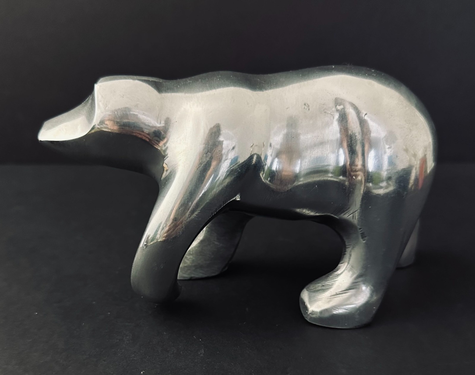 Mid Century Chrome Metal Art Polar Bear Sculpture Statue Silver Tone 4″ Tall