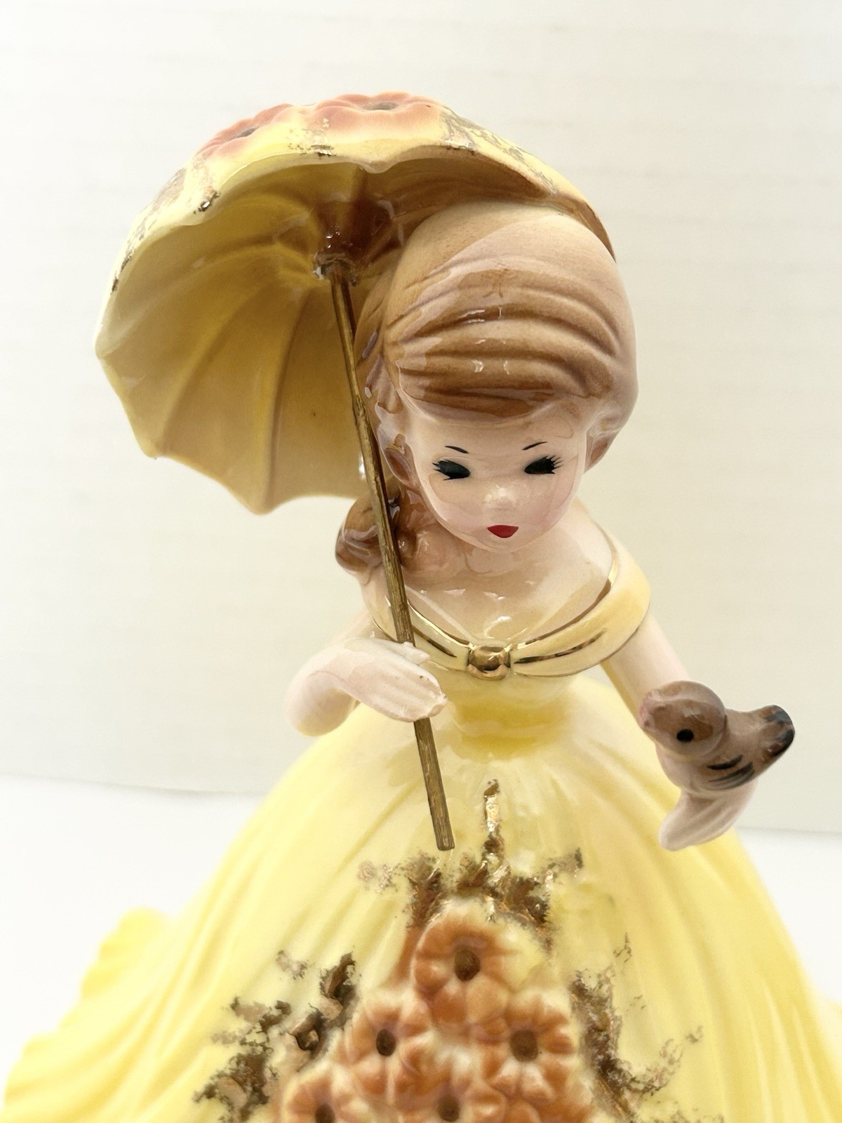 Josef Originals Spring Four Seasons Series Yellow Dress Parasol Umbrella Bird