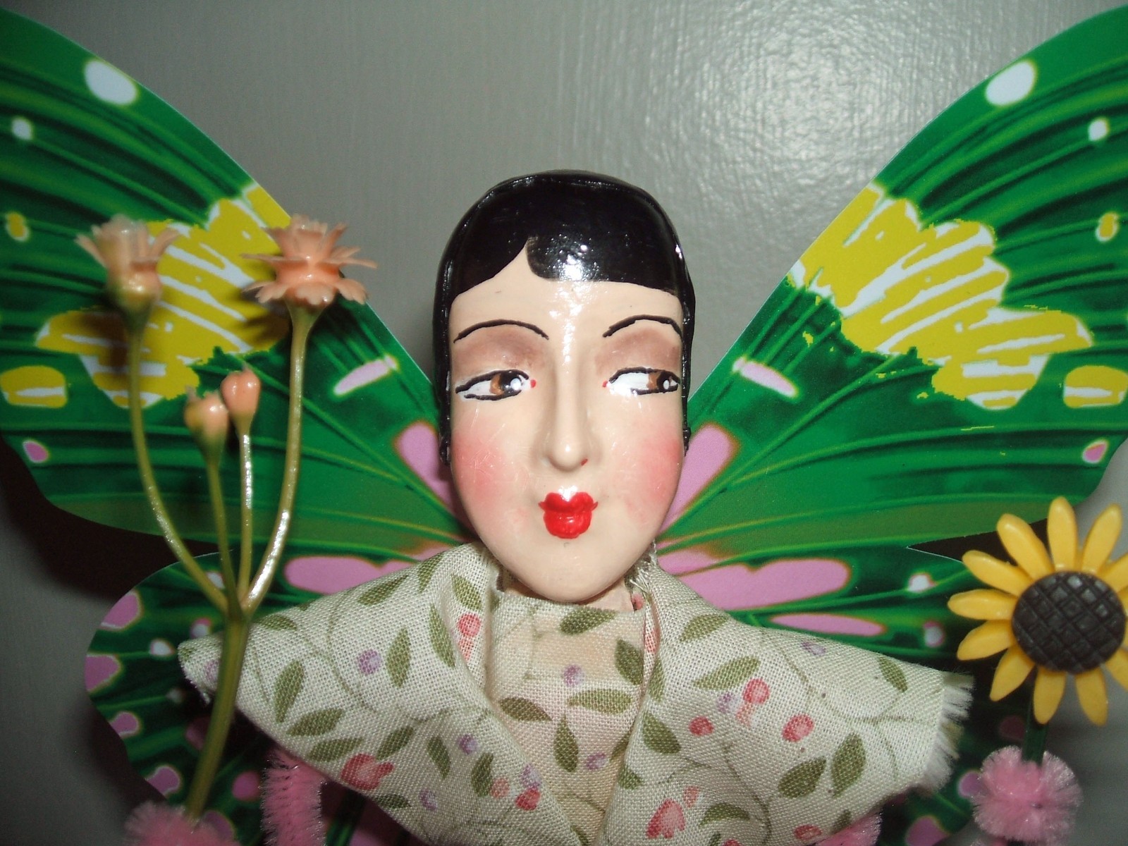 BOUDOIR ART DOLL FLAPPER GIRL Butterfly Beauty Kitsch Decor Mixed Media