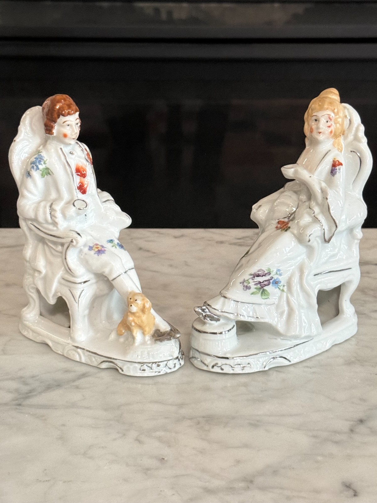 Vintage Porcelain Colonial Courting Couple Figurines – Matching Pair
