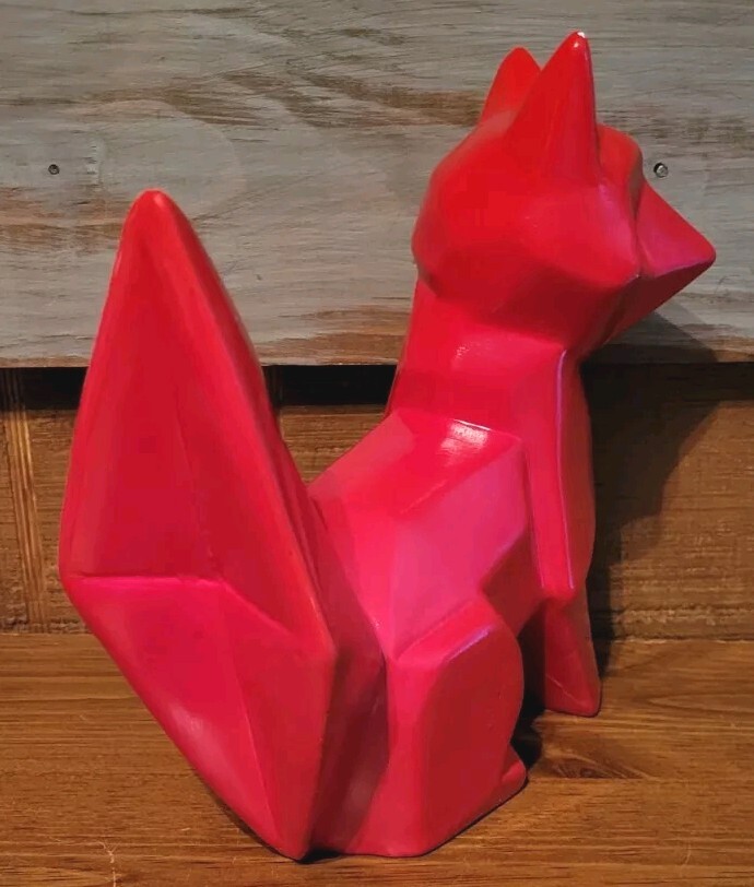 Geometric Low Poly Origami Red Orange Fox Ceramic Statue Figurine 8.5″ X 9″