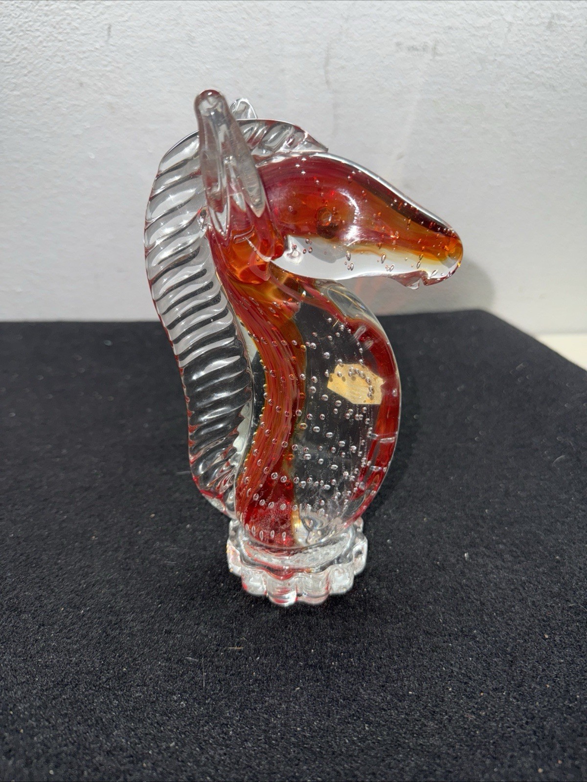 Seahorse Figurine Cristale de Mexico, S.A. 7” Tall. Orange Crystal