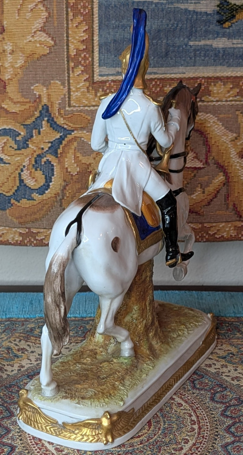 Vtg Blue German Scheibe Alsbach Porcelain Napoleon Garde Imperiale Horse Statue