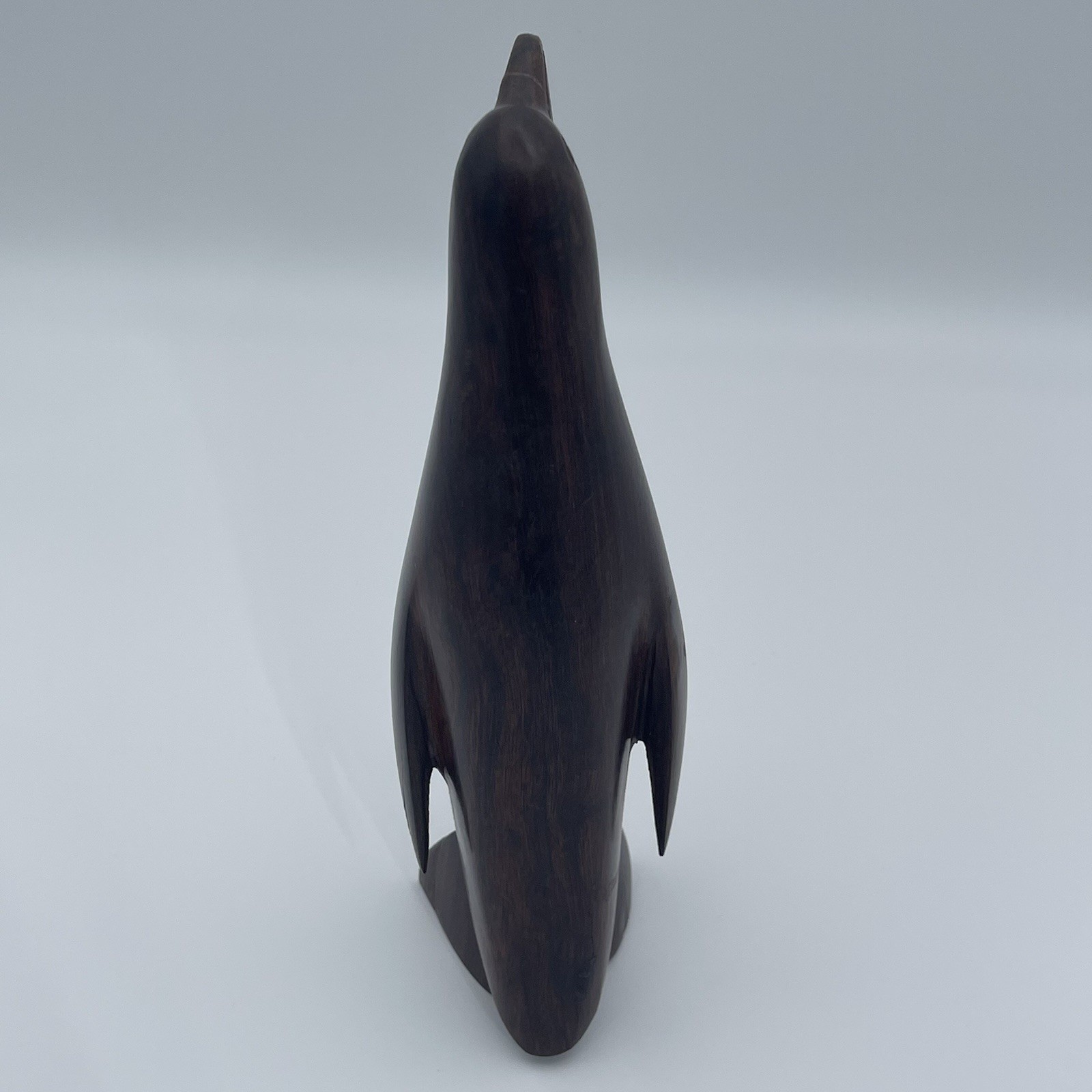 Hand-Carved Wooden Penguin Figurine Dark Wood Sculpture Rustic Decor