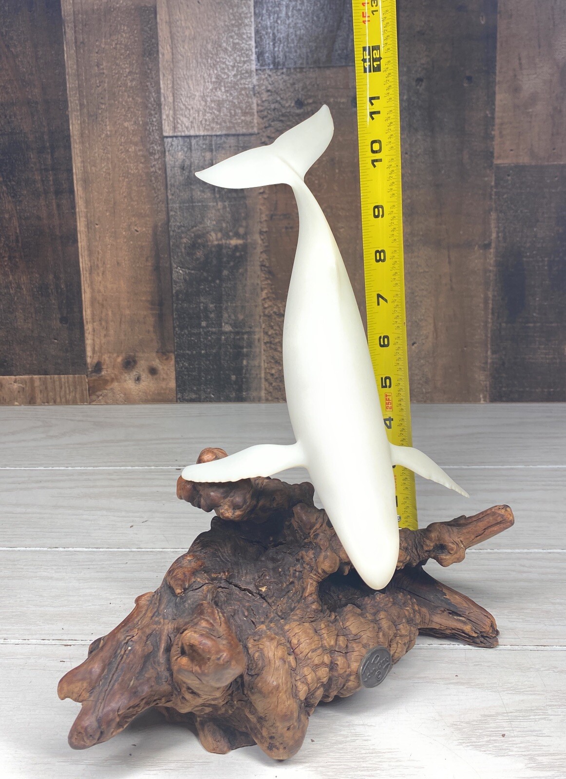 John Perry Humpback Whale Figure Sculpture Burlwood Base 11″ x 9″