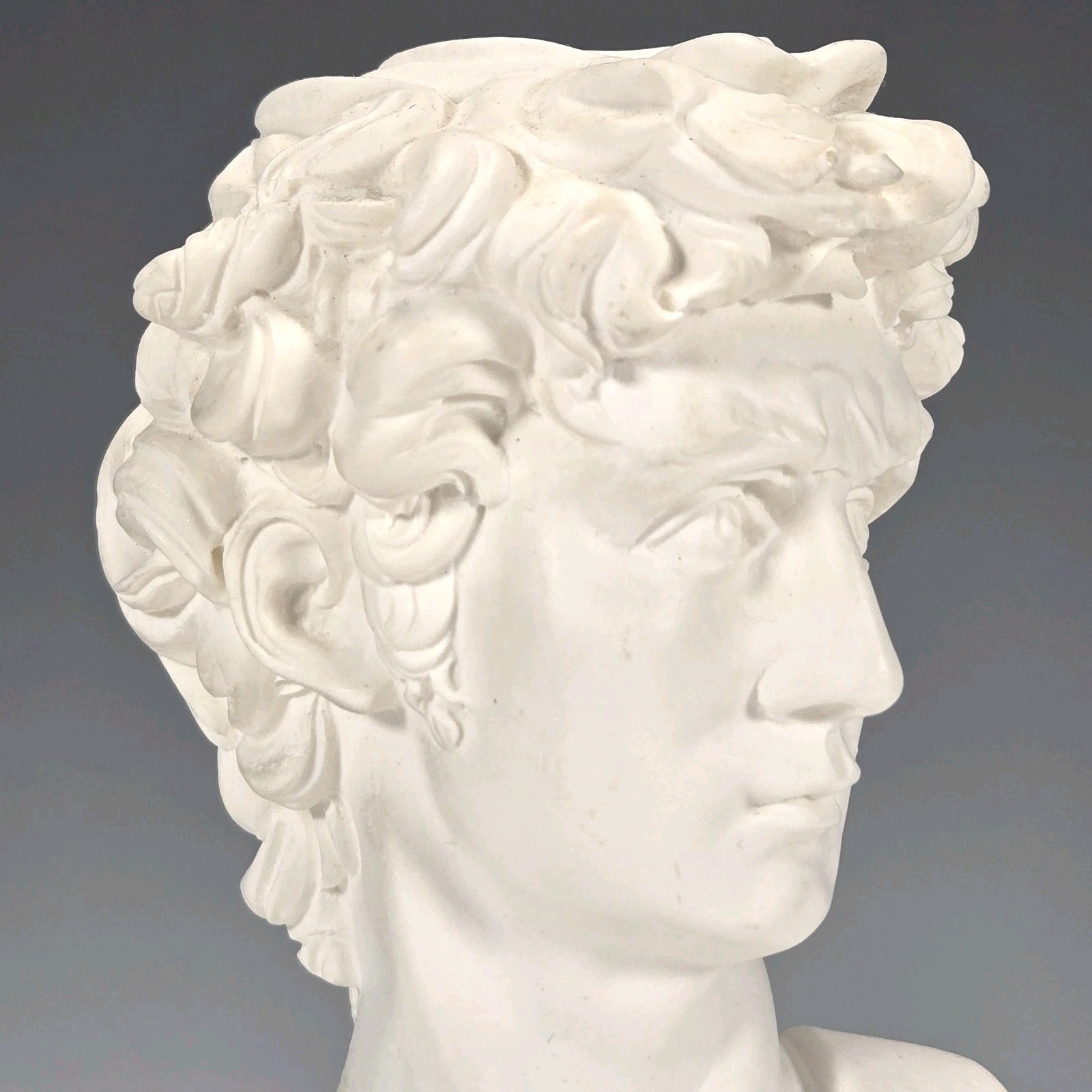 Michelangelo David Bust Sculpture Figurine Heavy Black Marble Base Vintage