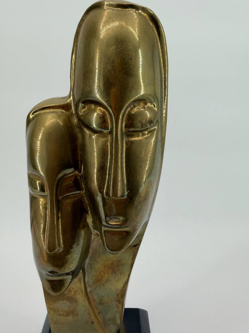 Vintage Brass Abstract Face Sculpture Stone Base 4.68 lb Decor