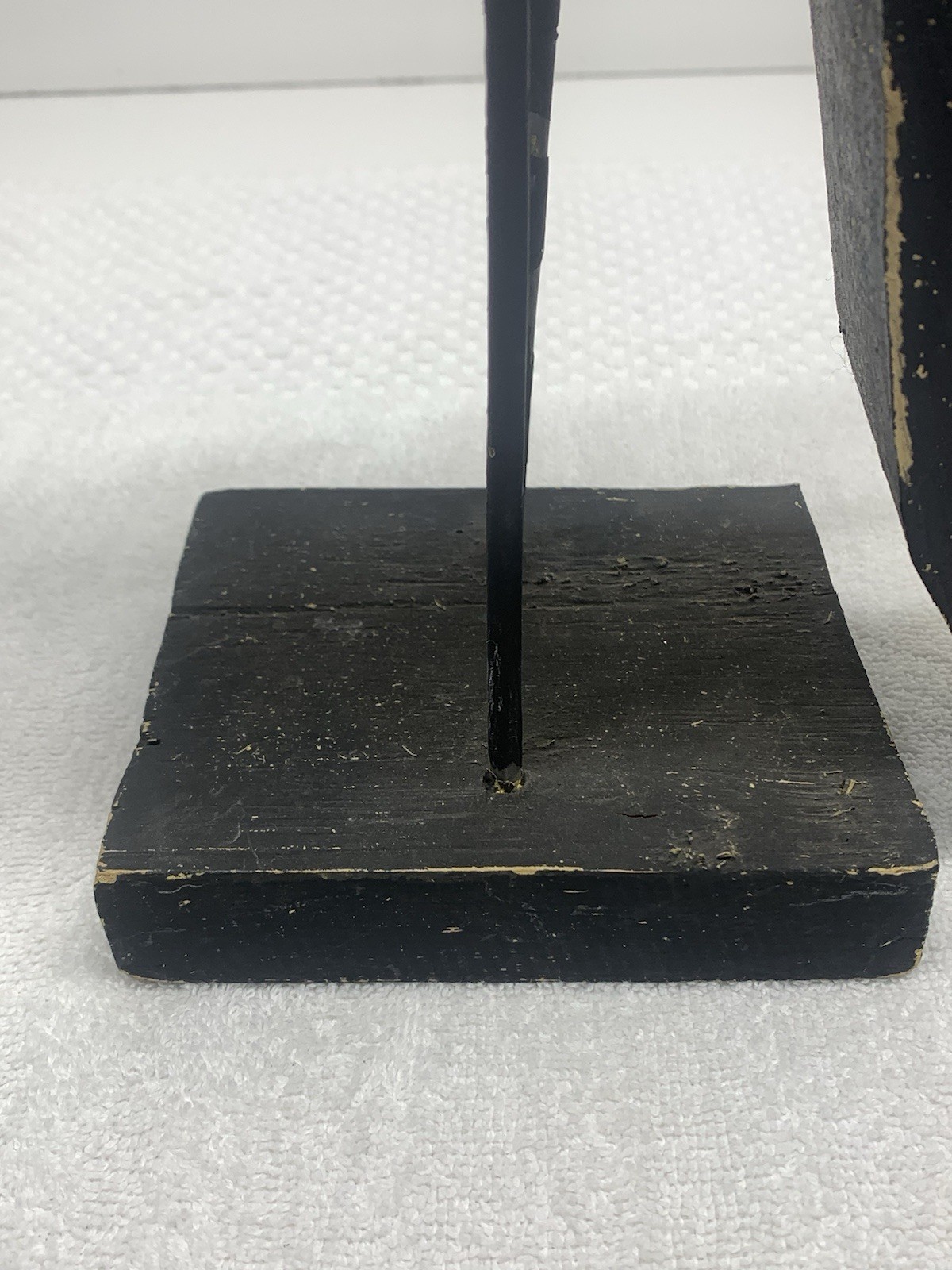 Folk Art Wooden Black Bird Crow Statue Whimsical Art Figure Wood & Metal Legs