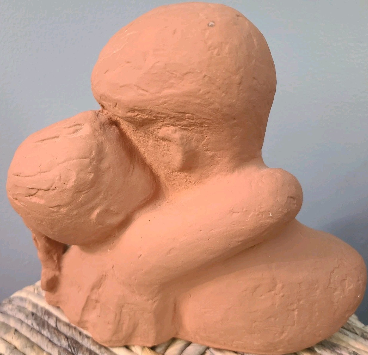 VTG modern clay sculpture Father and daughter Signed Klara Sever USA