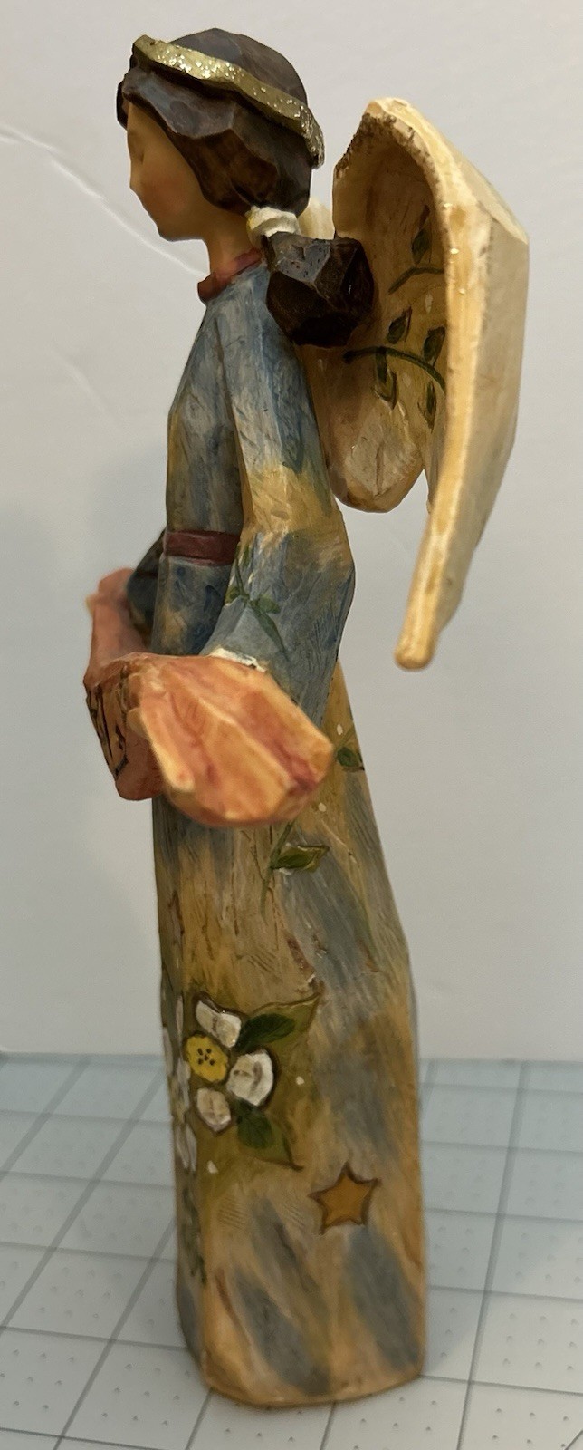 VTG Roman Inc Christmas Noel Angel Carved Resin Wood Look Rustic Folk Art 10”